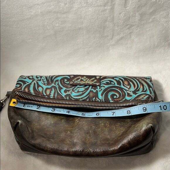 Patricia Nash Valerie Turquoise and Brown Fold Over Wristlet Clutch - Picture 12 of 12